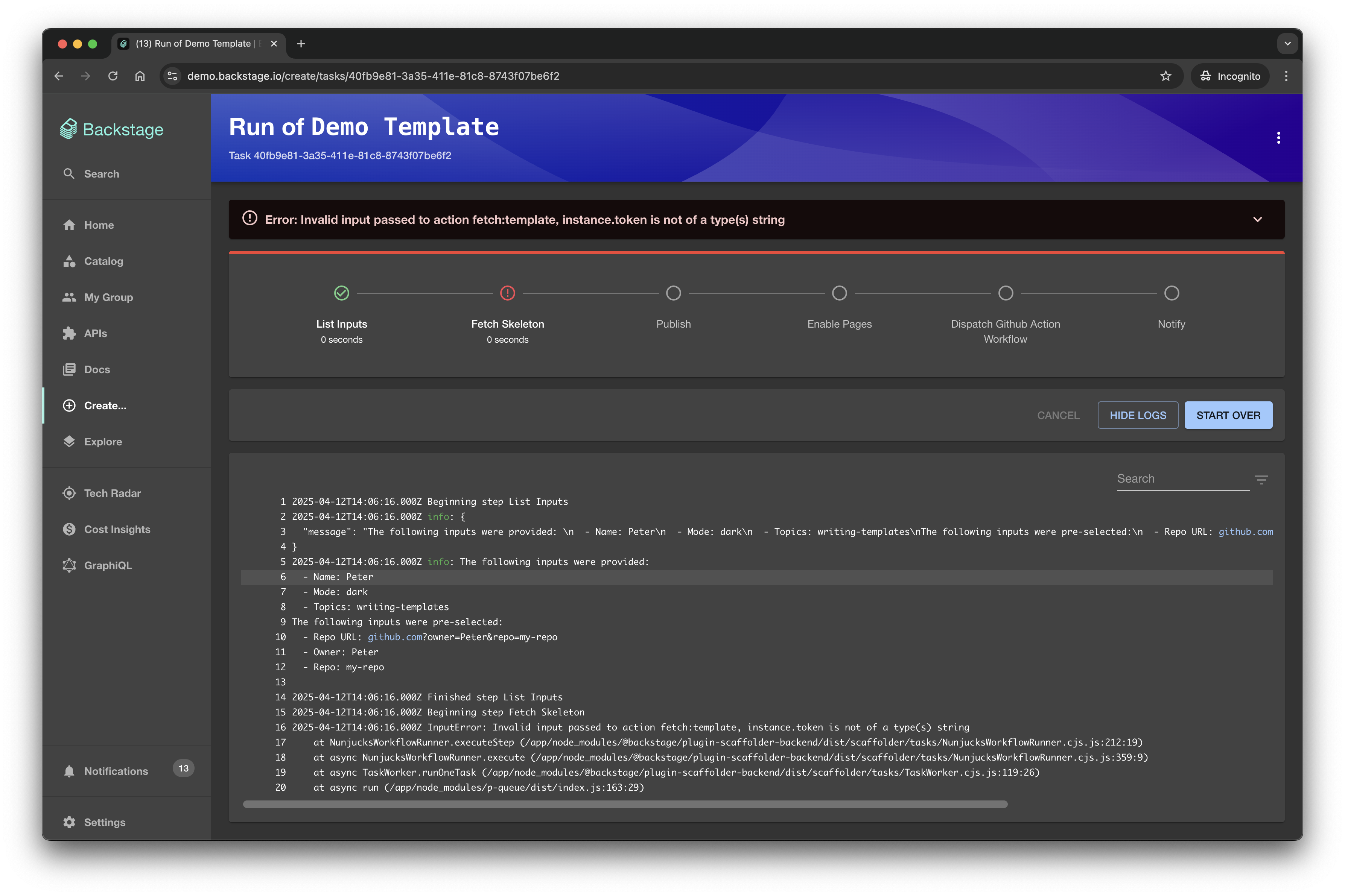 Templating failed